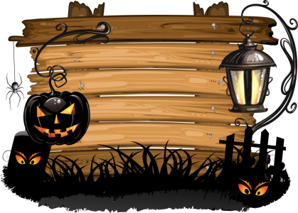 Halloween Wooden Sign with Pumpkin Free PNG Clipart