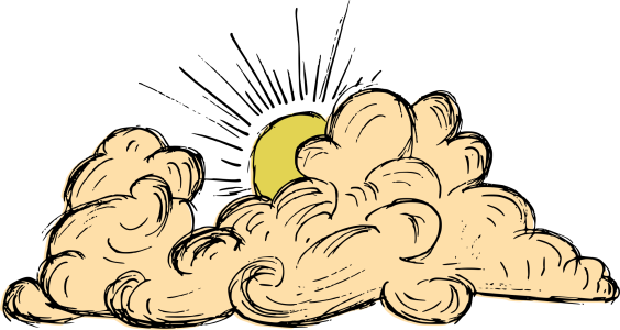 Sun and Clouds Etching Illustration Free PNG