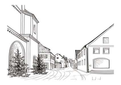 Old European Town Street Sketch Free PNG
