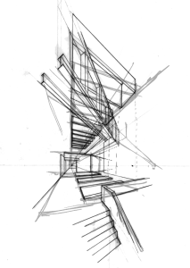 Architectural Perspective Stairs Sketch Clipart
