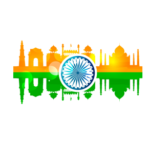 Indian Monuments Skyline with Ashoka Chakra Transparent Background