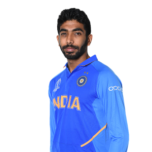 Indian Cricketer Jasprit Bumrah in Blue Jersey Transparent Background