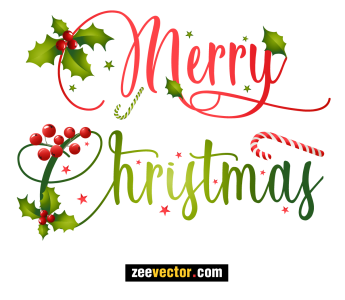 Merry Christmas Typography with Holly Leaves PNG Image