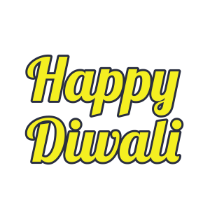 Bold Yellow Happy Diwali Text with Outline PNG