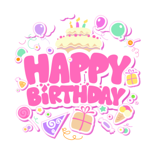 Happy Birthday Composition with Cake and Gifts PNG