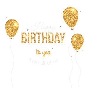 Golden Glitter Happy Birthday Text with Balloons Free PNG