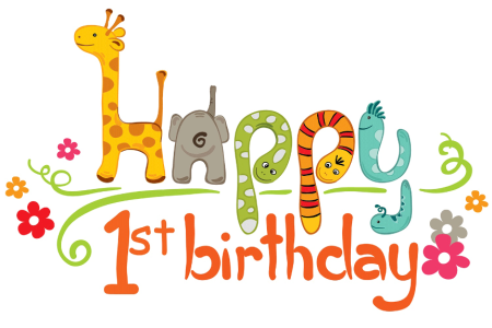 Happy 1st Birthday Text with Cute Animals Free PNG