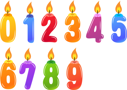 Colorful Birthday Candle Numbers 0-