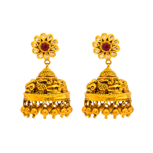 Gold Jhumka Earrings with Stones