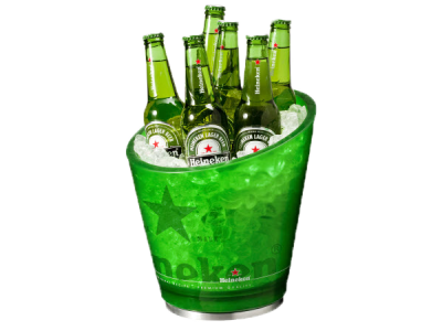 Heineken Beer Bottles in Ice Bucket