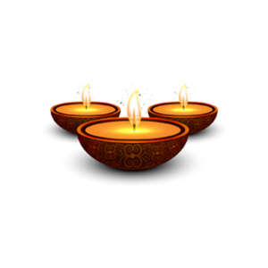 Three Glowing Diya Lamps for Diwali