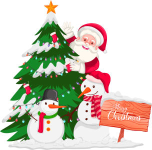 Christmas Scene with Santa and Snowman