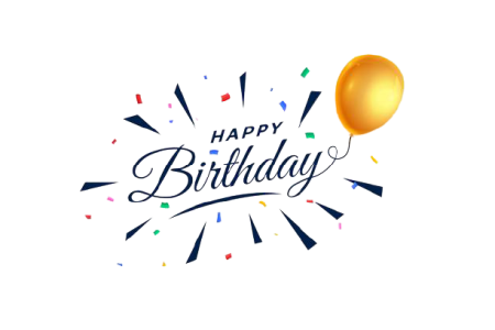 Happy Birthday Text with Gold Balloon Free PNG