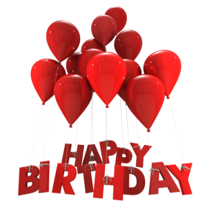 Happy Birthday 3D Text With Red Balloons Free PNG