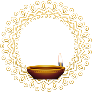 Diya Lamp With Gold Mandala Frame Free PNG