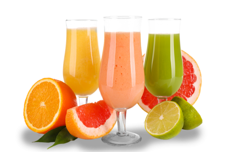 Three Fruit Smoothies in Glasses PNG Image
