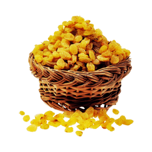 Golden Raisins in Wicker Basket PNG Image