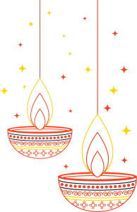 Hanging Diya Lamps Line Art PNG