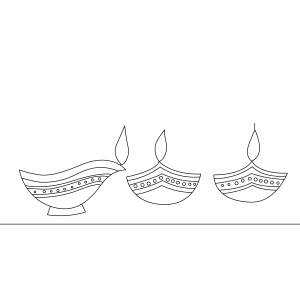 Diya Lamp Line Art Outline Set PNG