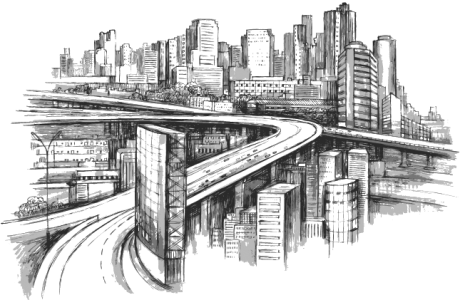 City Sketch Urban Landscape Free PNG