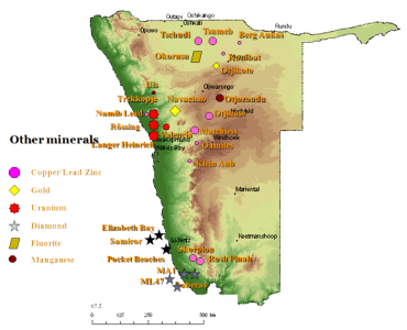 Namibia Map With Mineral Deposits Free PNG