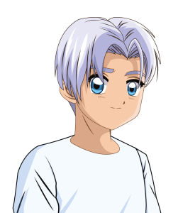 Cute Anime Boy with Silver Hair Smiling Transparent Background