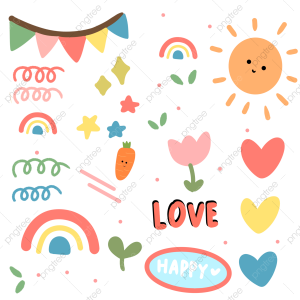 Cute Childish Doodles Sun Rainbow Hearts Clipart