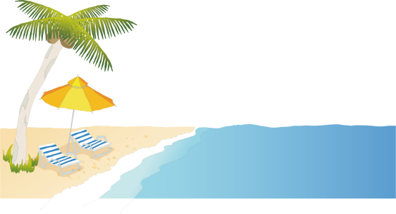 Tropical Beach Scenery with Chairs and Palm Tree PNG Image