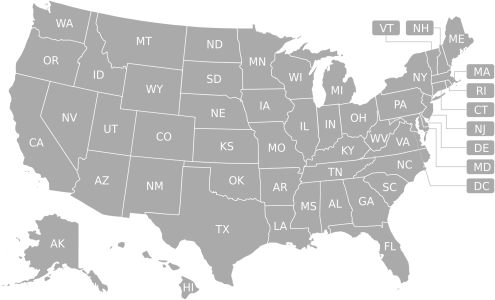 Grey USA Map with State Abbreviations Transparent Background