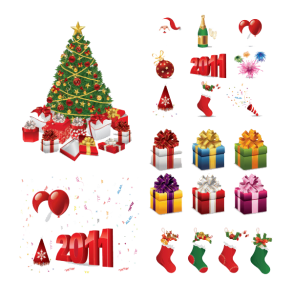Colorful Christmas Decorative Elements Set Free PNG