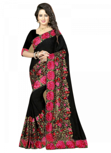 Indian Woman in Black Floral Saree Free PNG