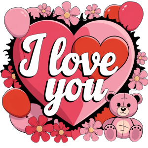 I Love You Text With Teddy Bear PNG Image
