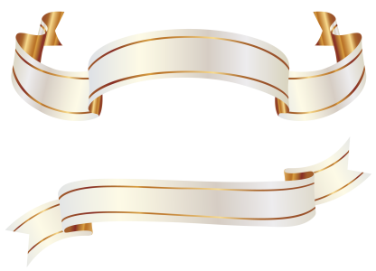White And Gold Ribbon Banners Free PNG
