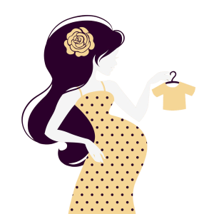 Pregnant Woman Holding Baby Clothes PNG Image