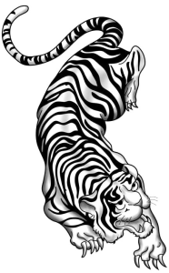 Black and White Tiger Tattoo Illustration Transparent Background