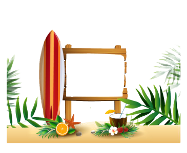 Summer Beach Surfboard Wooden Frame Free PNG