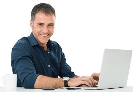 Smiling Businessman Laptop Coffee Transparent Background