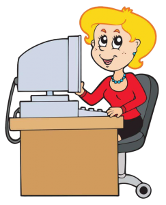 Cartoon Woman Retro Computer Desk Free PNG