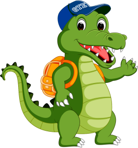 Cartoon Crocodile with Backpack PNG Image