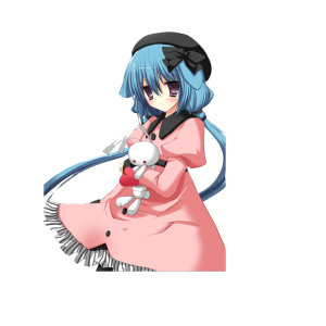 Anime Girl Blue Hair Holding Bunny Free PNG