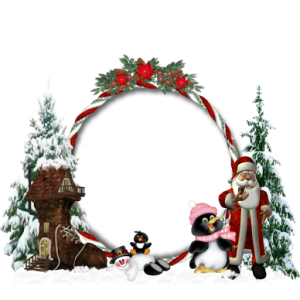 Christmas Wreath Frame With Santa PNG Image