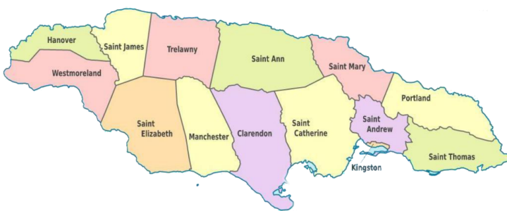 Jamaica Parishes Colorful Map Transparent Background