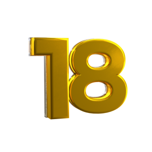 Gold 3D Number 18 Free PNG