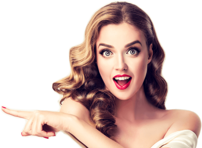 Surprised Beautiful Woman Pointing Finger Transparent Background