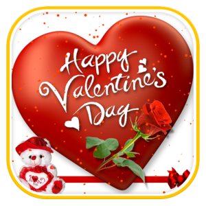 Happy Valentine's Day Red Heart with Bear and Rose PNG Image