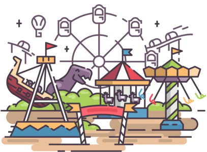 Amusement Park Line Art Illustration Free PNG