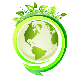 Green Earth Globe with Leaves and Arrow PNG Image