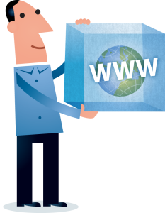Man Holding 3D Glass Cube with WWW Globe Free PNG