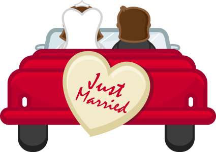 Just Married Couple In Car Free PNG